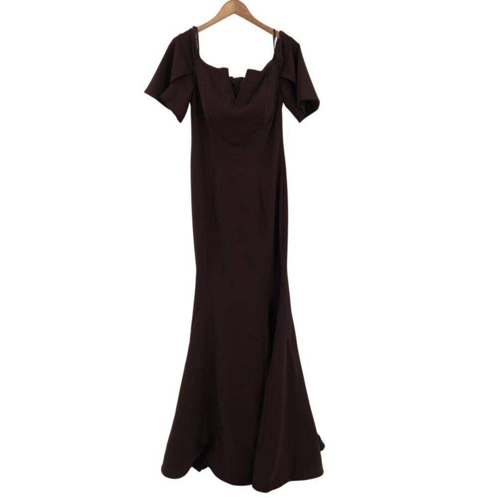 Jovani Split Sleeve Off The Shoulder Evening Dress Brown 12